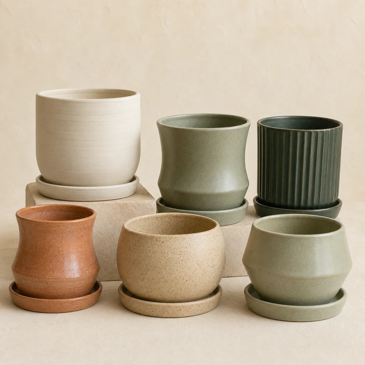 Colección de macetas de cerámica artesanal