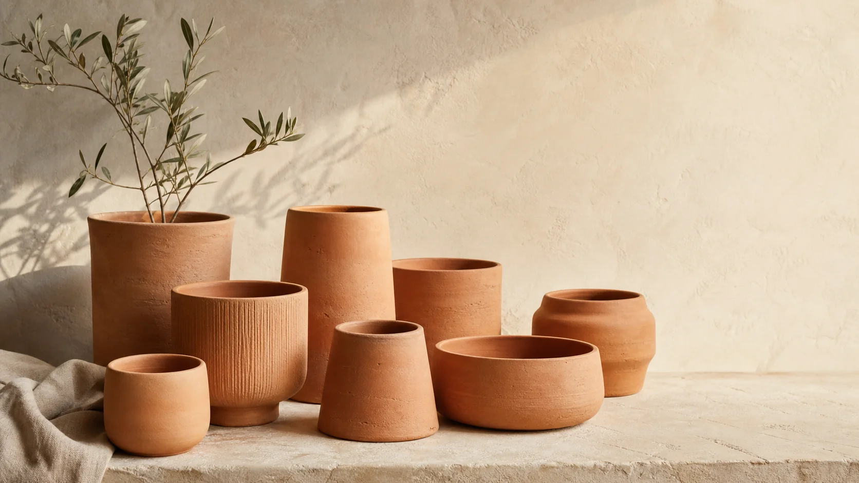 Macetas de terracota en un espacio luminoso